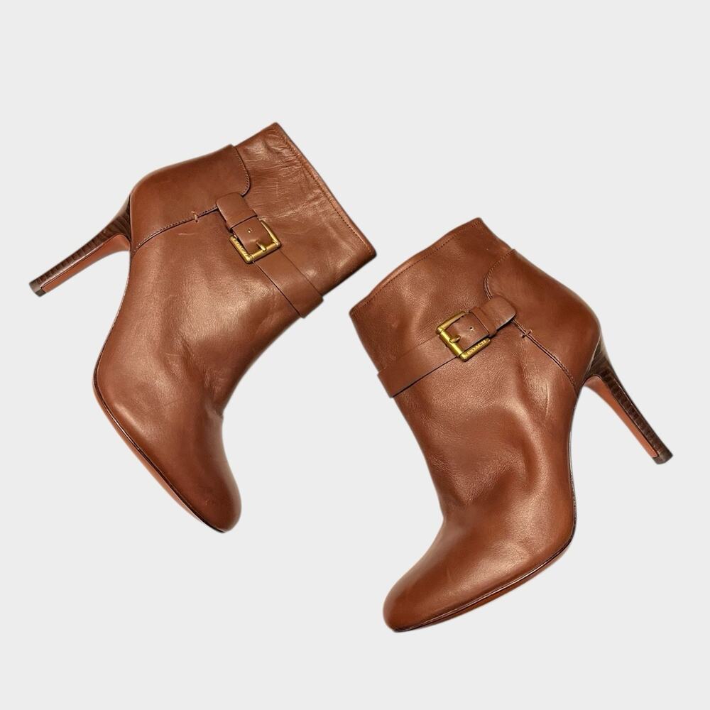 NWOT COACH Mason Brown Leather Ankle Boots Size 9.5 Stiletto Buckle - Picture 2 of 11